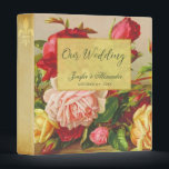 Luxury gold chic vintage roses elegant wedding 3 ring binder<br><div class="desc">Elegant, luxury and romantic wedding planning binder with roses in a classy vintage floral color palette with shades of crimson red, tan beige, yellow gold and royal green with classic style typefaces on a golden like frame. Please note that the golden shades are printed. On the back and on the...</div>