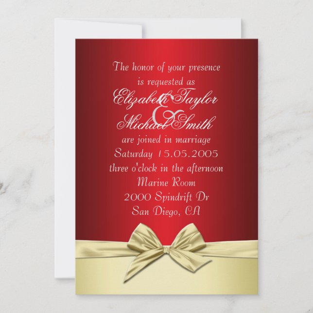 Luxury Gold Christmas Ribbon Wedding Invite (Front)