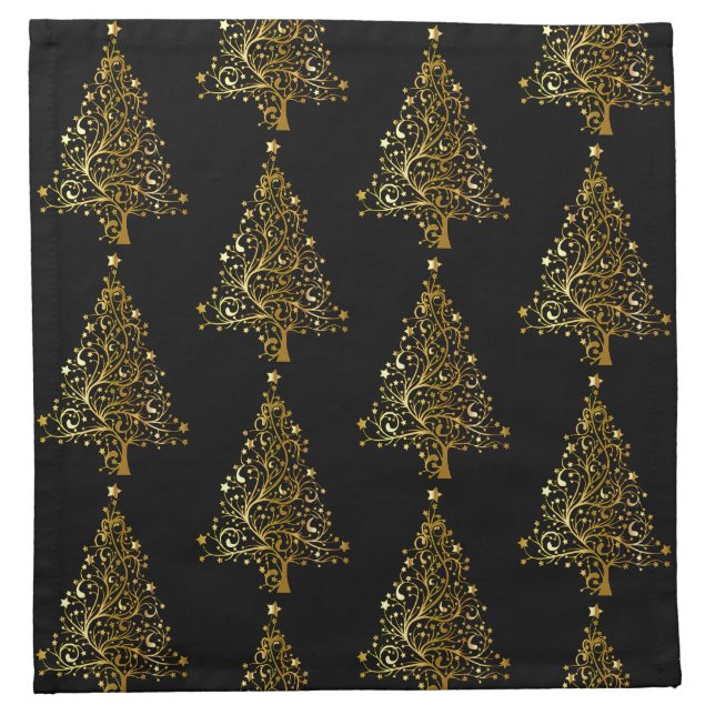 Luxury Gold Christmas Tree Festive Winter Holidays Cloth Napkin (Front)