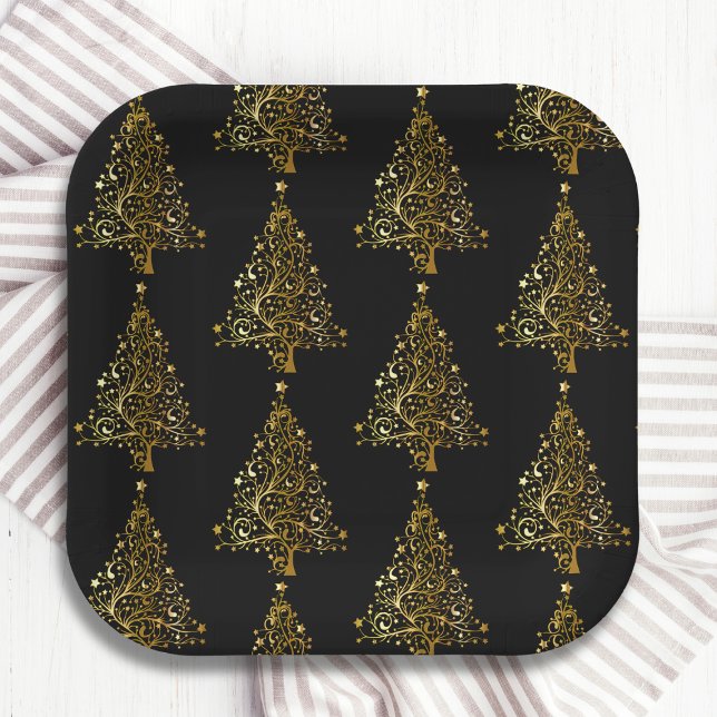 Luxury Gold Christmas Tree Festive Winter Holidays Paper Plates (Creator Uploaded)