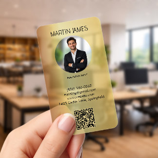 Luxury Gold Clear Photo Real Estate Agent QR Code Business Cards