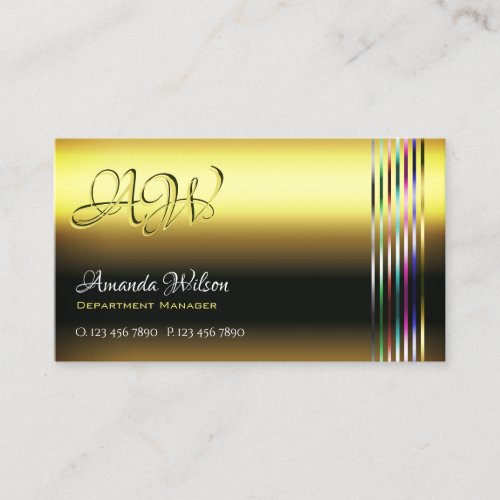 Luxury Gold Colorful Border Initials Opening Hours Business Card