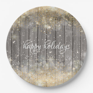 Luxury gold confetti Christmas Party Paper Plates