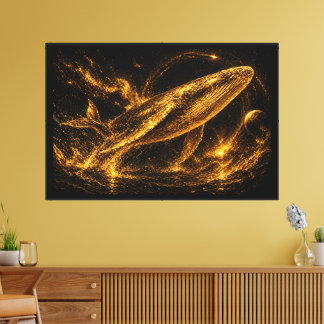 Luxury Gold Cosmic Whale Nebula Starry Sky Canvas Print