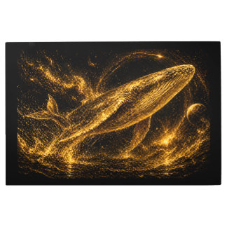 Luxury Gold Cosmic Whale Nebula Starry Sky Metal Print