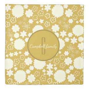 LUXURY GOLD CREAM FLOWER CUSTOM MONOGRAM FLORAL DUVET COVER