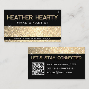 Luxury Gold Cream Golden Beige Glitter QR Code Business Card