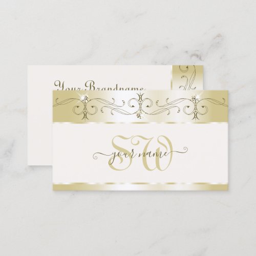 Luxury Gold Cream Ornate Sparkling Jewels Monogram Business Card