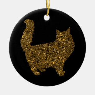 Luxury gold crushed metallic foil cat ceramic ornament