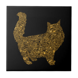 Luxury gold crushed metallic foil cat ceramic tile
