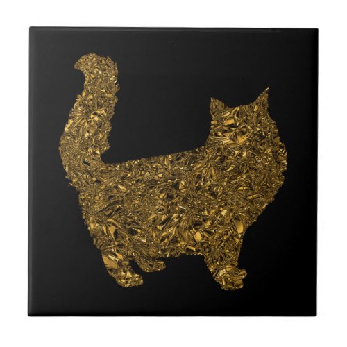 Luxury gold crushed metallic foil cat ceramic tile