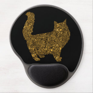 Luxury gold crushed metallic foil cat gel mouse pad