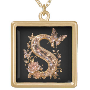 Luxury Gold Crystal Letter S Royal Monogram Plated Necklace