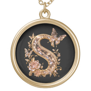 Luxury Gold Crystal Letter S Royal Monogram Plated Necklace