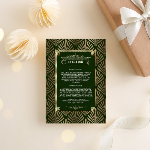 Luxury Gold Dark Green Art Deco Wedding Details Enclosure Card