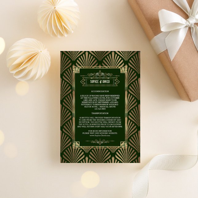 Luxury Gold Dark Green Art Deco Wedding Details Enclosure Card (Creator Uploaded)