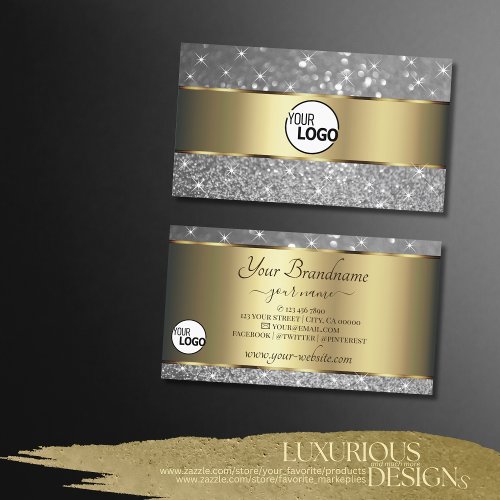 Luxury Gold Decor Sparkle Silver Glitter add Logo Business Card