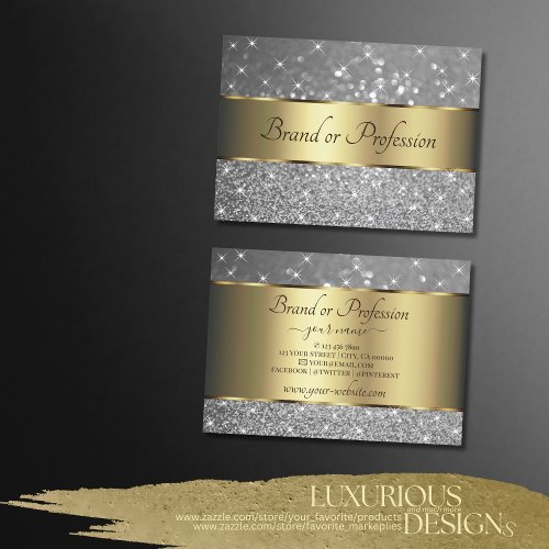 Luxury Gold Decor Sparkle Silver Glitter Stylish Business Card