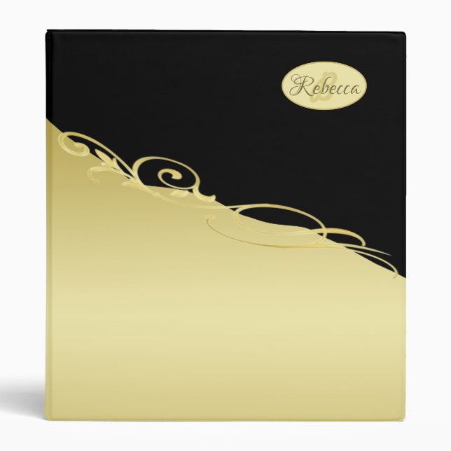 Luxury gold decorative on gold & black background  3 ring binder (Front)