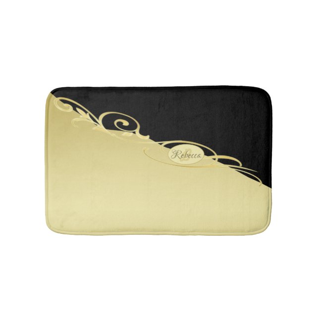 Luxury gold decorative on gold & black, Monogram Bath Mat (Front)