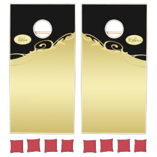 Luxury gold decorative on gold & black, Monogram Cornhole Set