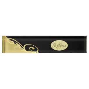 Luxury gold decorative on gold & black, Monogram Desk Name Plate