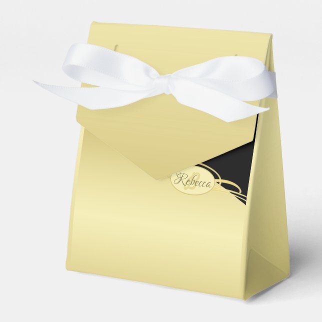 Luxury gold decorative on gold & black, Monogram, Favor Boxes (Front Side)