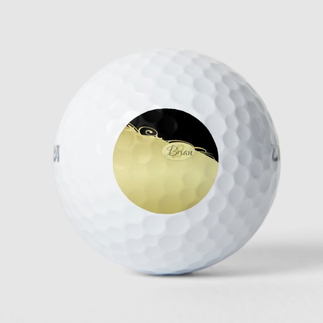 Luxury gold decorative on gold & black, Monogram Golf Balls (Front)