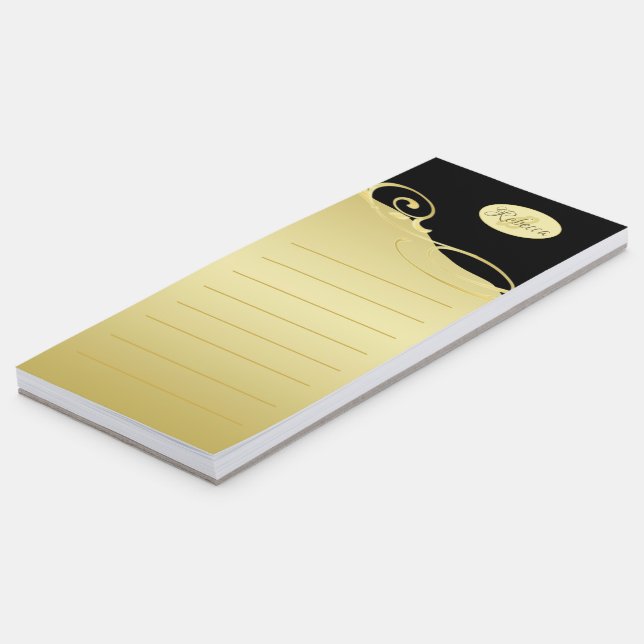 Luxury gold decorative on gold & black, Monogram Magnetic Notepad (Angled)