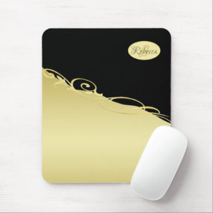 Luxury gold decorative on gold & black, Monogram Mouse Pad