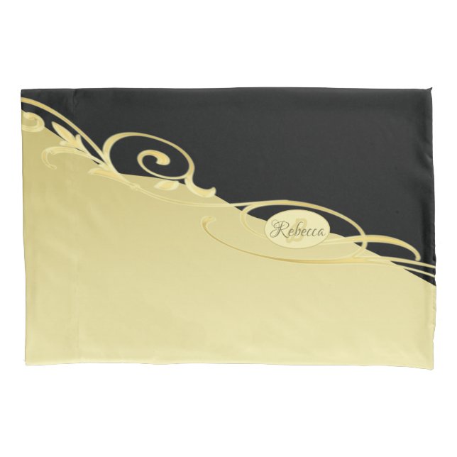 Luxury gold decorative on gold & black, Monogram Pillow Case (Front)