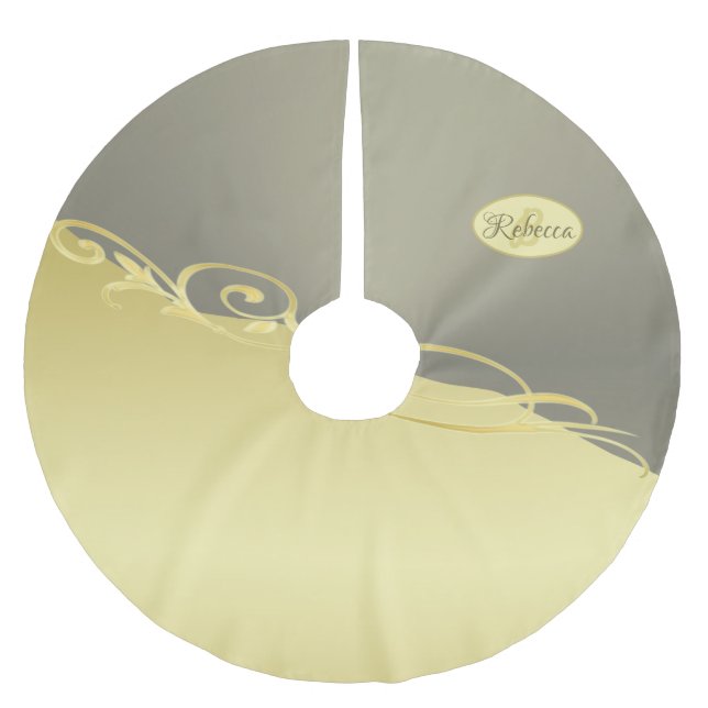 Luxury gold decorative on gold & silver, Monogram Brushed Polyester Tree Skirt (Front)