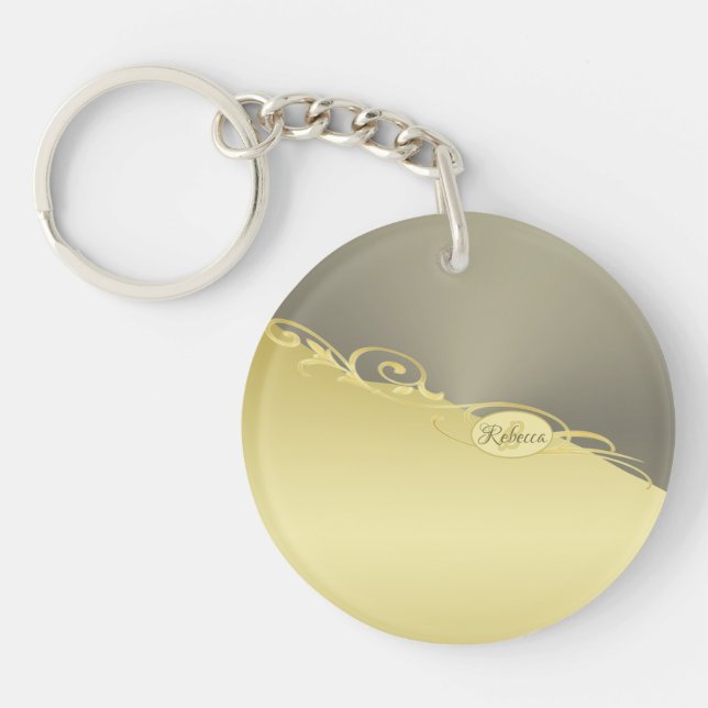 Luxury gold decorative on gold &  silver, Monogram Keychain (Front)