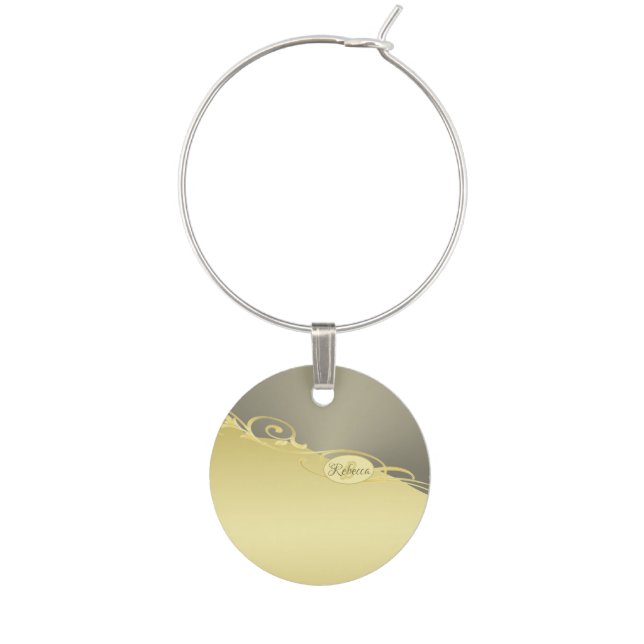 Luxury gold decorative on gold&silver, Monogram,  Wine Charm (Front)
