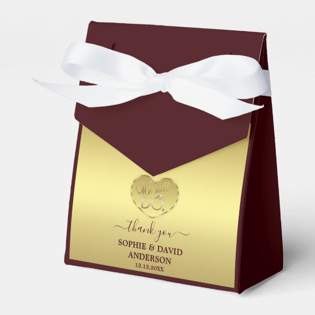 Luxury Gold Deep Burgundy Wedding Anniversary  Favor Boxes (Front Side)