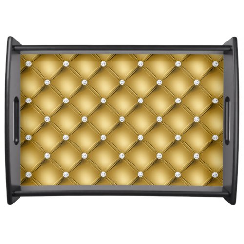 Luxury Gold Diamond Tufted Pattern Serving Tray