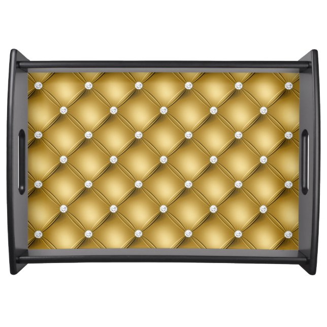 Luxury Gold Diamond Tufted Pattern Serving Tray (Front)
