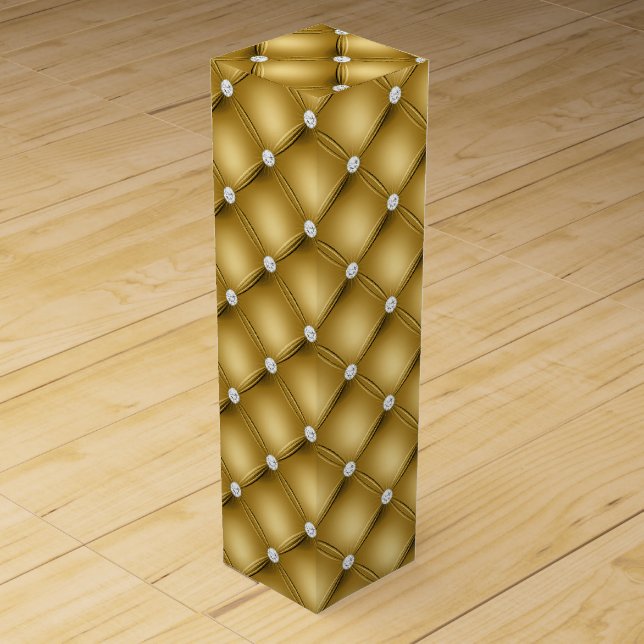 Luxury Gold Diamond Tufted Pattern Wine Box (Front)