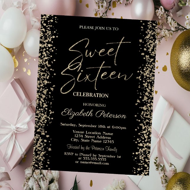 Luxury Gold Diamonds Fame Black Sweet 16 Invitation (Creator Uploaded)