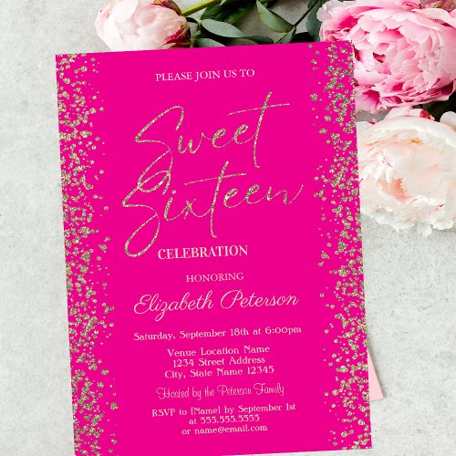 Luxury Gold Diamonds Fame Pink Sweet 16 Invitation