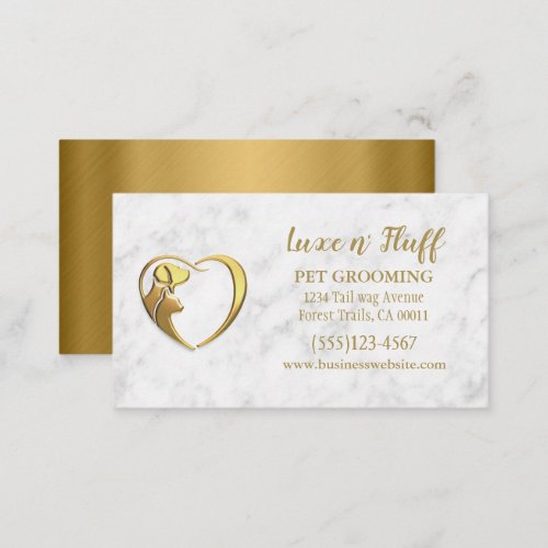 Luxury Gold Dog Pet Grooming Marble Business Card
