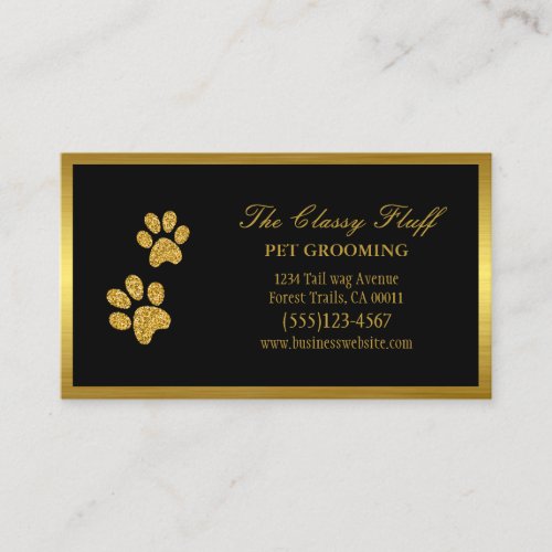 Luxury Gold Dog Pet Grooming Paw Print Business Card