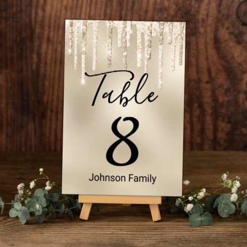 luxury gold dripping glitters wedding table number
