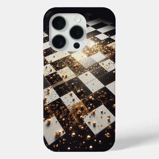 Luxury Gold Dust Checkerboard Phone Case - Elegant (Back)
