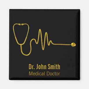 Luxury Gold ECG Wave EKG Line Stethoscope Medical Magnet