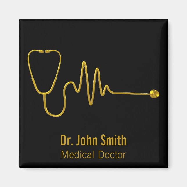 Luxury Gold ECG Wave EKG Line Stethoscope Medical Magnet (Front)