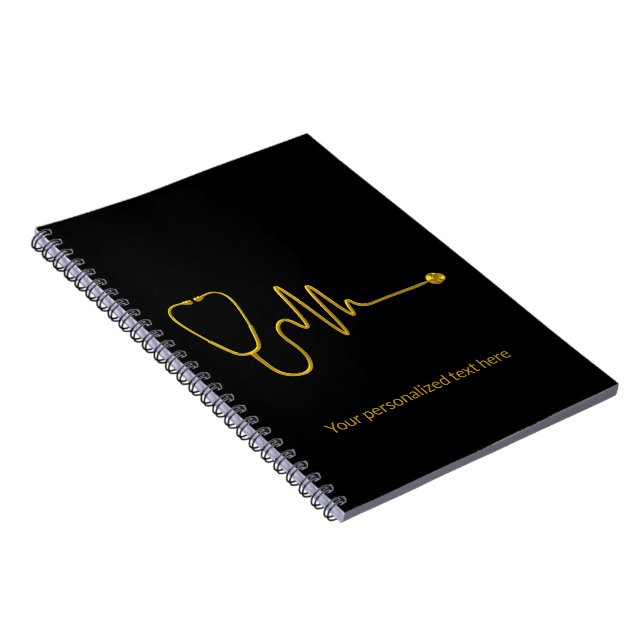 Luxury Gold ECG Wave Stethoscope EKG Line Medical Notebook (Right Side)