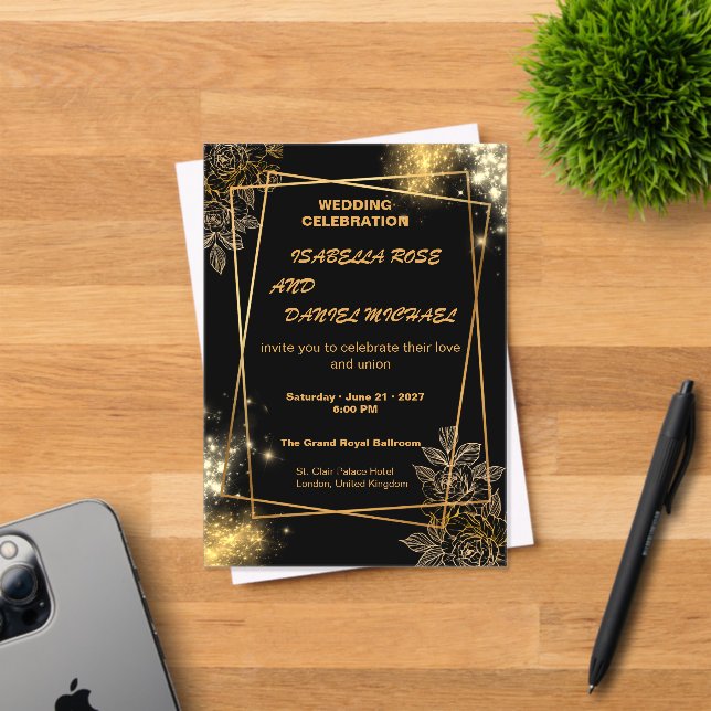 Luxury Gold Editable Modern Wedding Invitation (Insitu (Invitation Card))