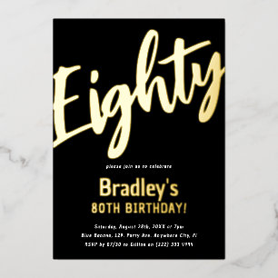 Luxury Gold 'Eighty' Adult Milestone 80th Birthday Foil Invitation