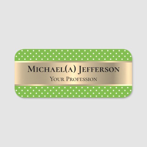 Luxury Gold  Elegant Bright Apple Green Polka Dot Name Tag